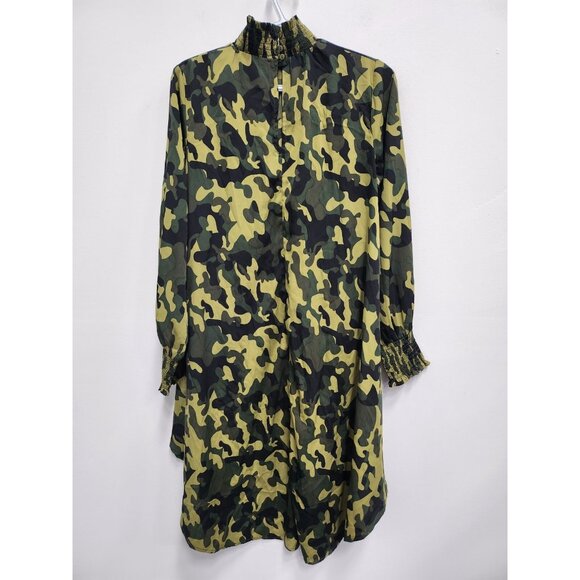 True Destiny BOHO Forest Fairy Top Large Green Camo Hi Low Mock Neck Casual - Picture 9 of 9